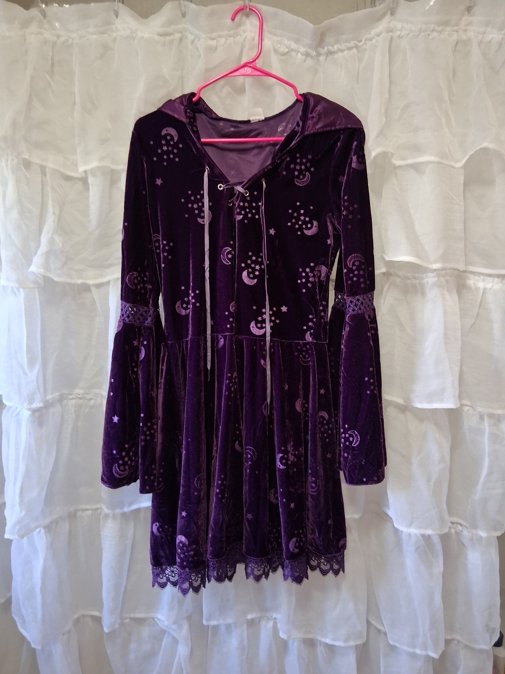 Spirit Purple Velvet Moon & Star Hooded Costume Dress with Lace Trim